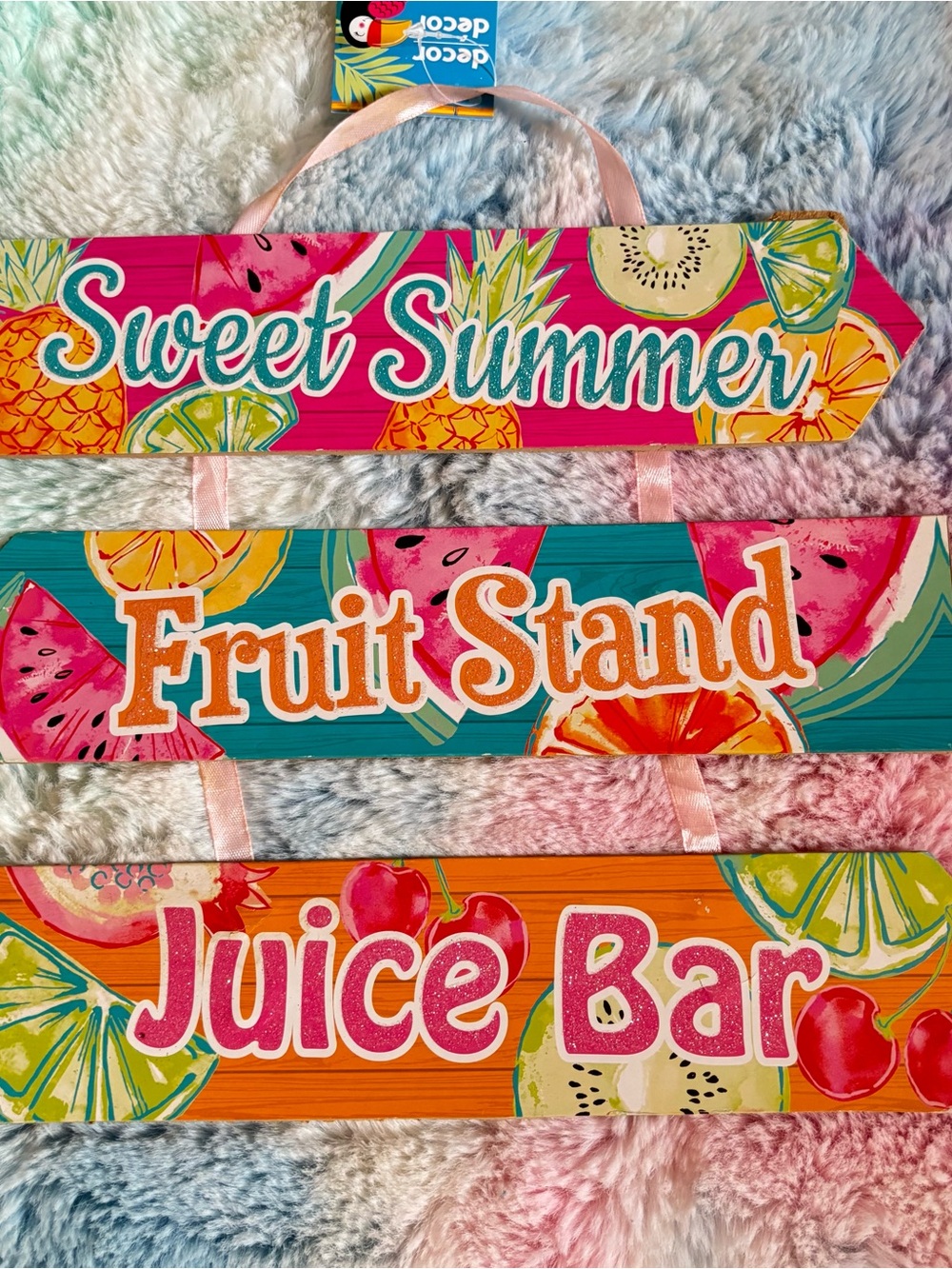 Sweet Summer Fruit Stand Juice Bar Hanging Sign Set - NWT